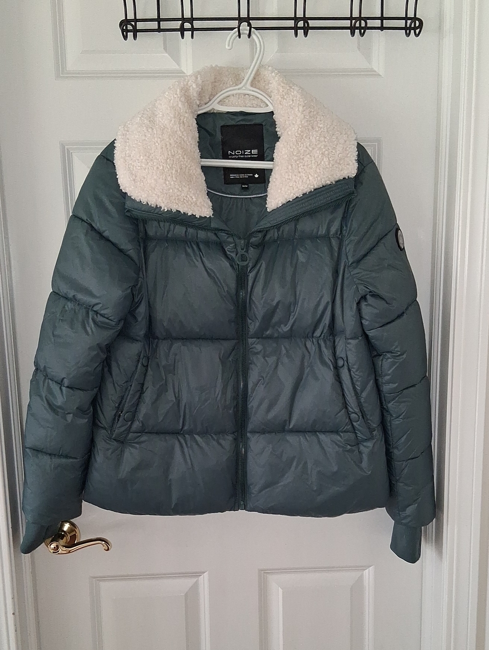 Noize Felicity Puffer Jacket with Faux Sherpa Collar - Slate Green